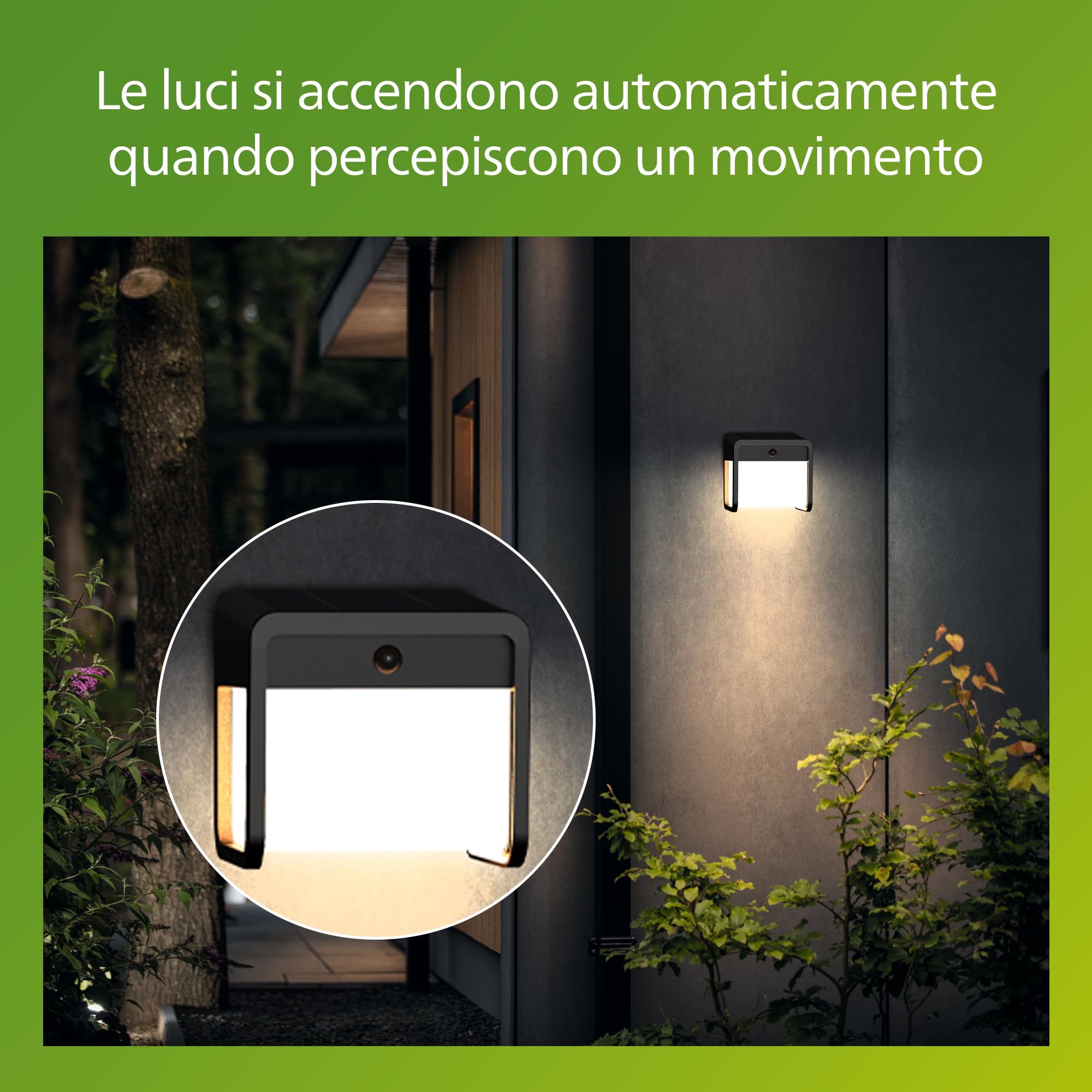 PHILIPS Ezra, Lampada solare da parete UltraEfficient, per Esterni, con Sensore di Movimento, 3000K, 250/25lm, Nero