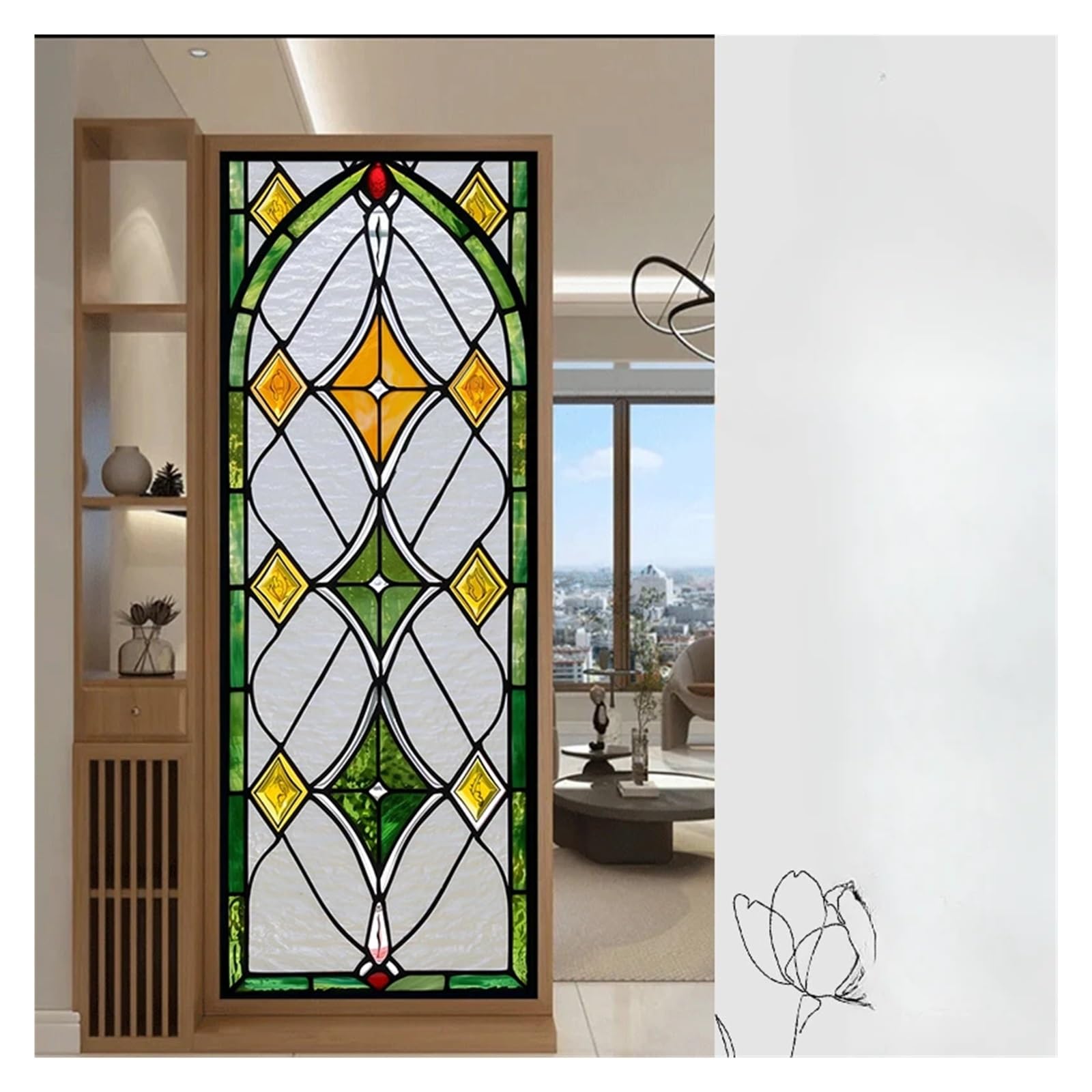 Retro-Fensterfolie Buntglasfolie, Retro-Aufkleber aus elektrostatischem Milchglas, Fensterfolie, Fensteraufkleber, Buntglas Fensterfolie Badezimmer(AZ016,60x100cm)