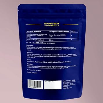 Lactobacillus Reuteri Bio Culture Capsules | High Strength L Reuteri 10 Billion CFU | 2 Months Supply for Women & Men with Added Inulin Prebiotic by Roundway Supplements