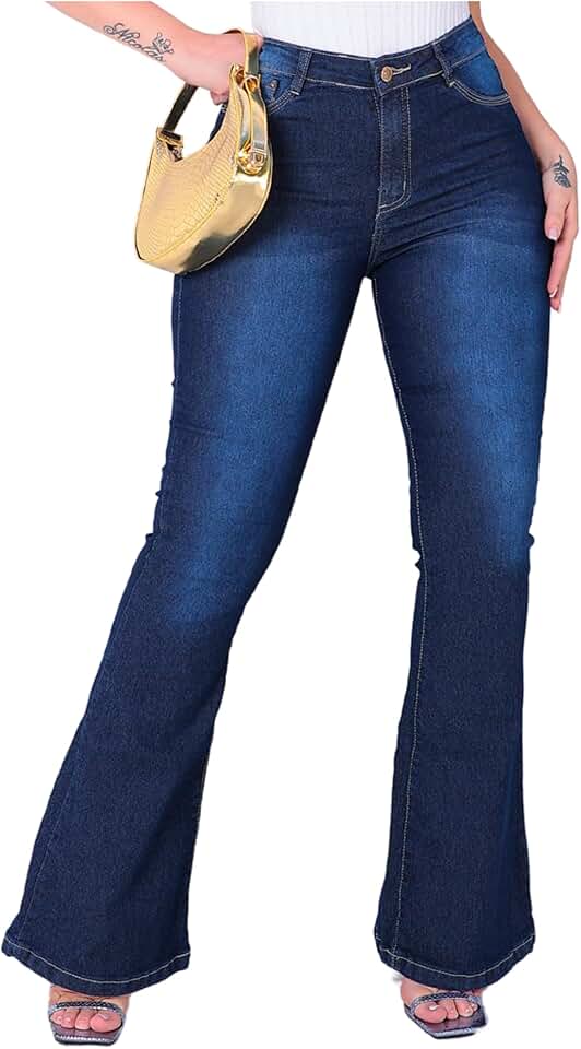 Calça Jeans Flare Feminina Cintura Alta Com elastano