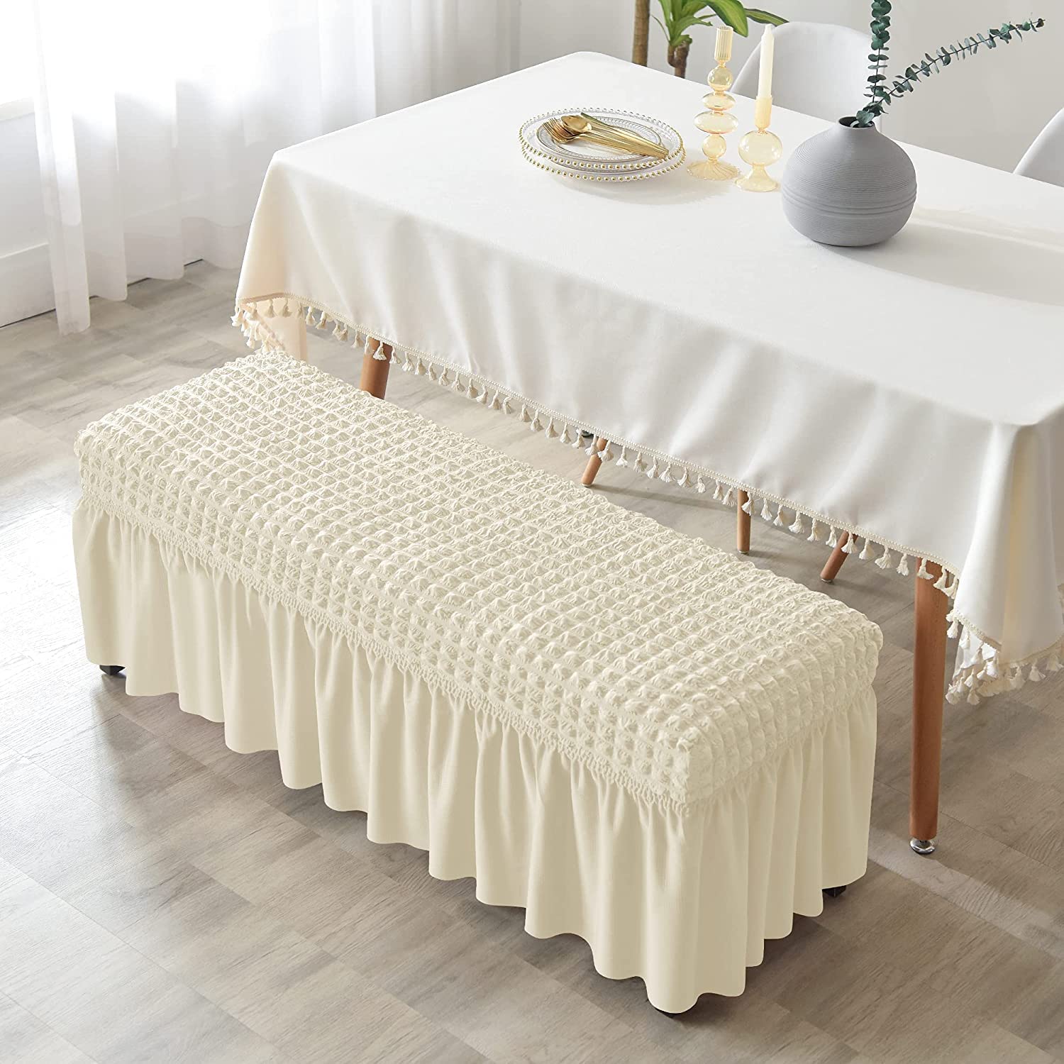 Copertura per Panca da Pranzo Elasticizzata Rivestita Fodera