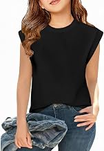 Arshiner Girls T-Shirt Short Sleeve Round Neck Stripes Solid Color Summer Clothes for Girls 5-12 Years