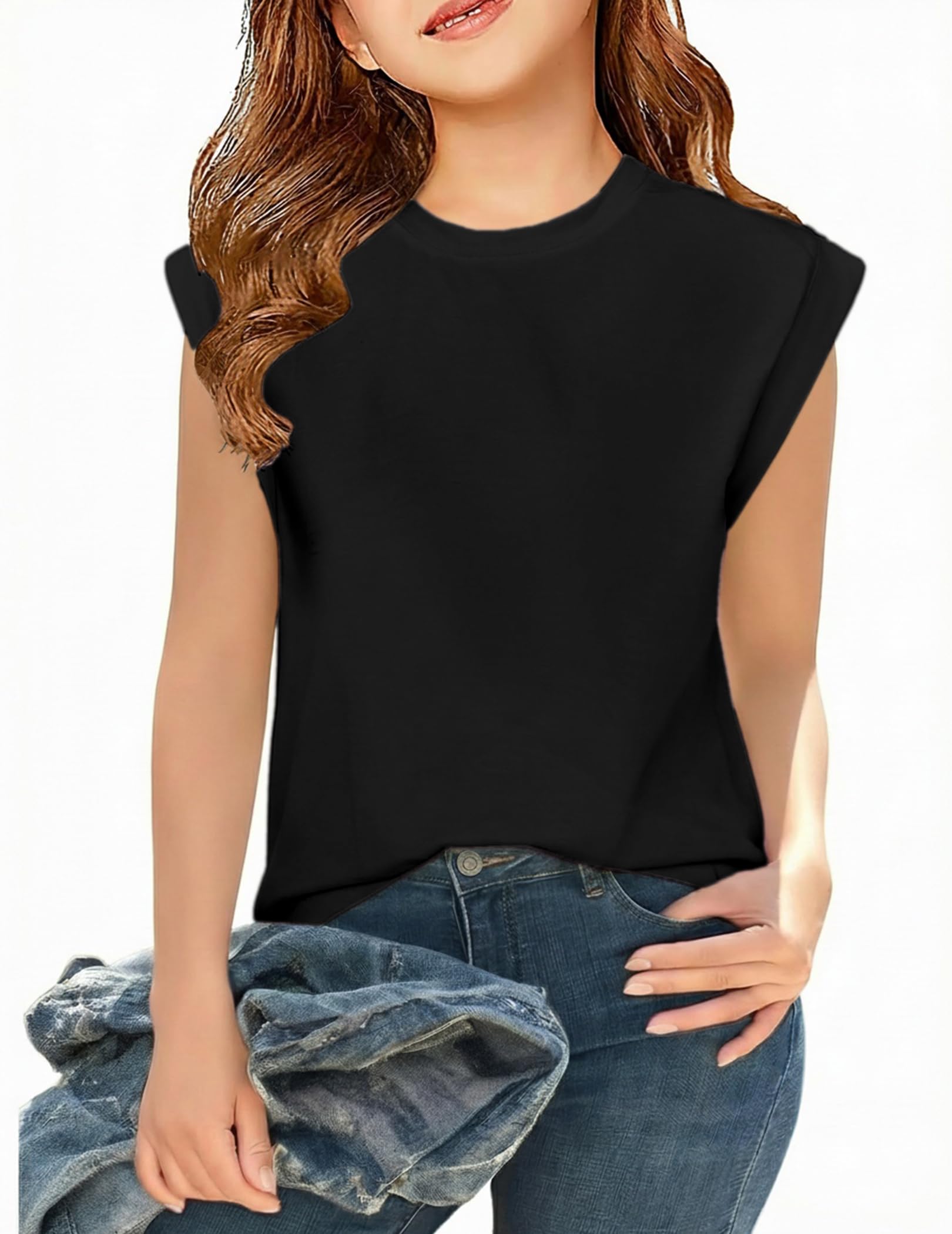 Arshiner Camiseta Manga Corta Cuello Redondo Rayas Color Liso para Niñas 5-12 Años