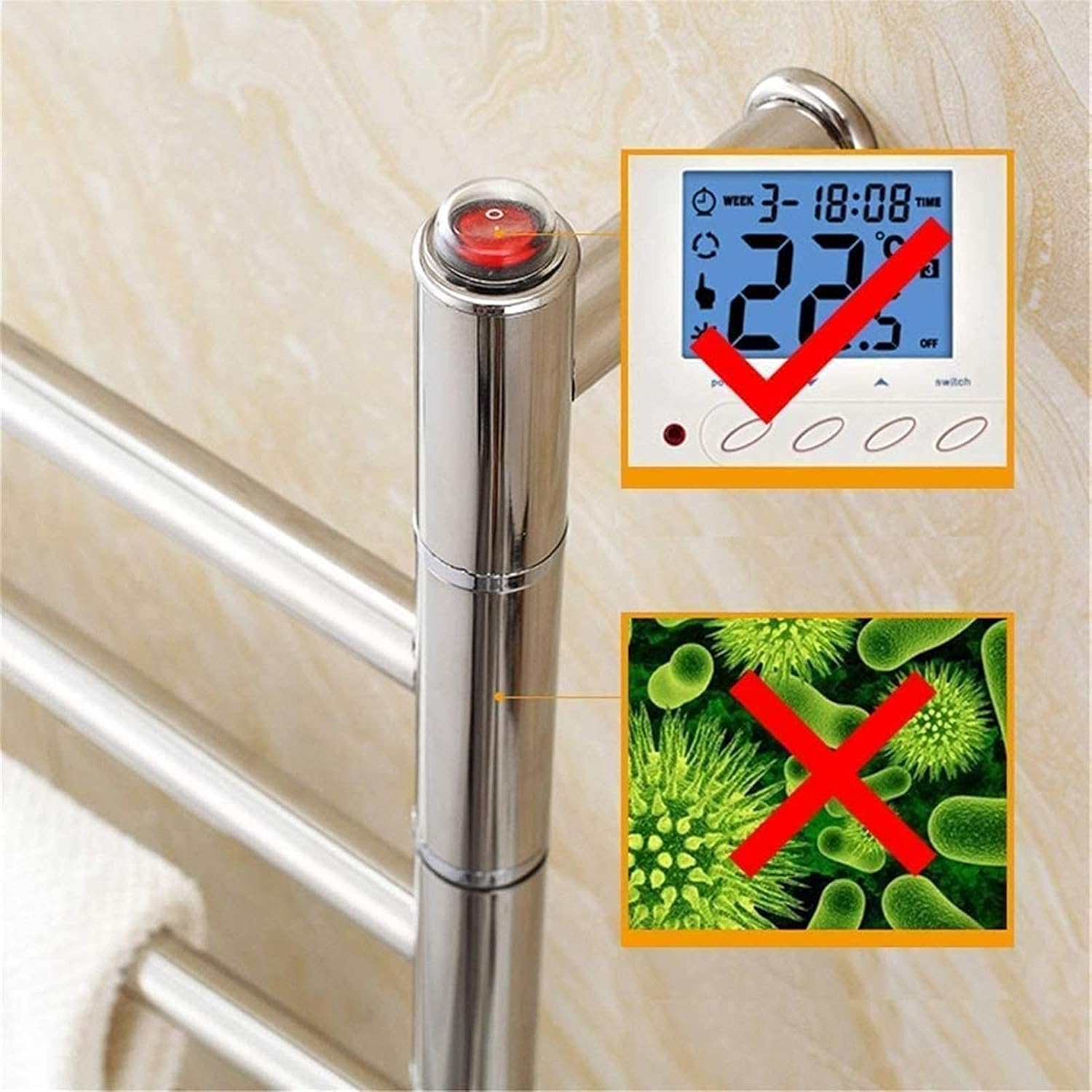 Heated Towel Rail Rails Heated Towel Rack Wall Mounted Towel Warmer and Drying Rack 304 Stainless Steel Electric Heated Towel Rack with 180° Rotatable Bars for Bathroom (Size : Ha ()