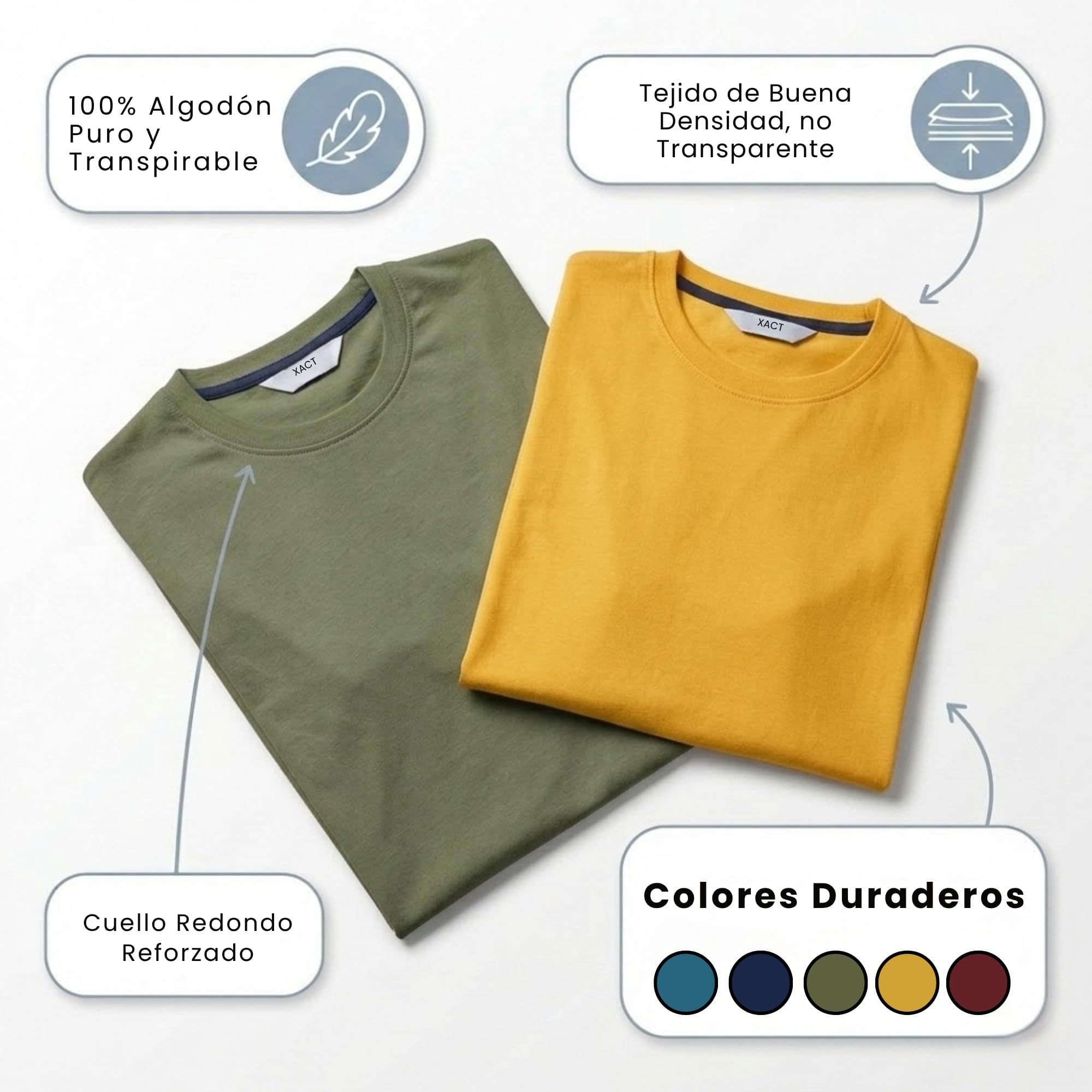 Xact Paquete de 5 camisetas lisas de algodón con cuello redondo para hombre