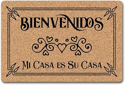 Bienvenidos Mi Casa ES Su Casa - Tapete divertido para entrada con respaldo antideslizante para interiores y exteriores, tapete decorativo para el