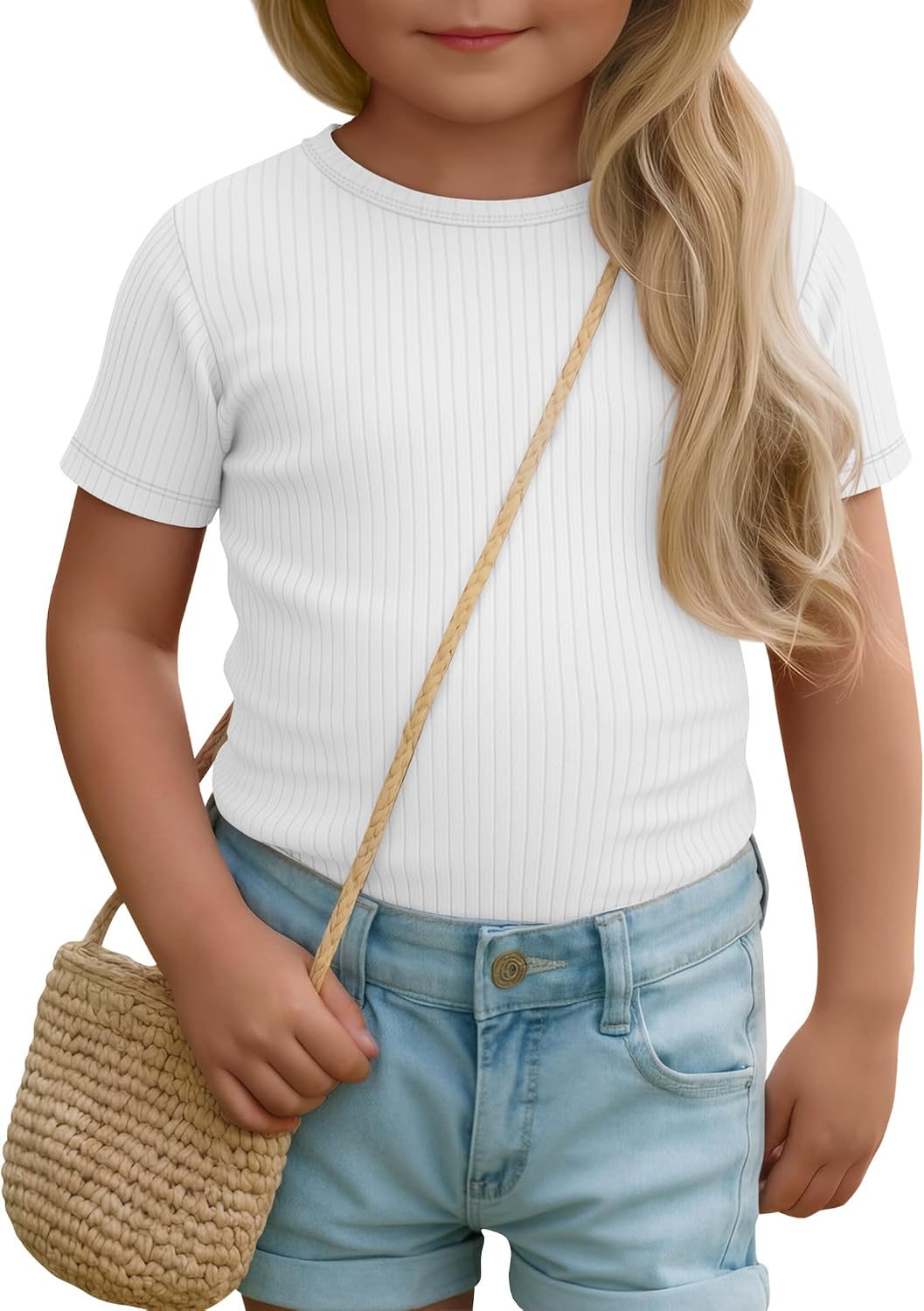 Toddler Girls' Ribbed T Shirts Short Sleeve Cotton Tops Baby Crew Neck Casual Basic Shirts Kids Summer Slim Fit Tee
