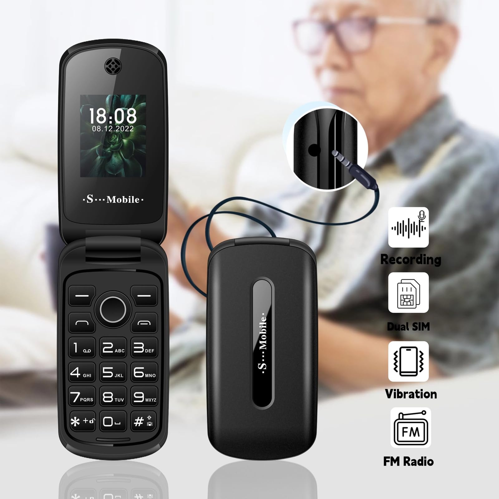 Podstawowe Telefony Komórkowe dla Osób Starszych i Dzieci, Odblokowane Głupie Telefony, Telefony Komórkowe Bez Internetu - z Dużymi Przyciskami, MP3, MP4, Aparatem, Latarką, SOS,Red