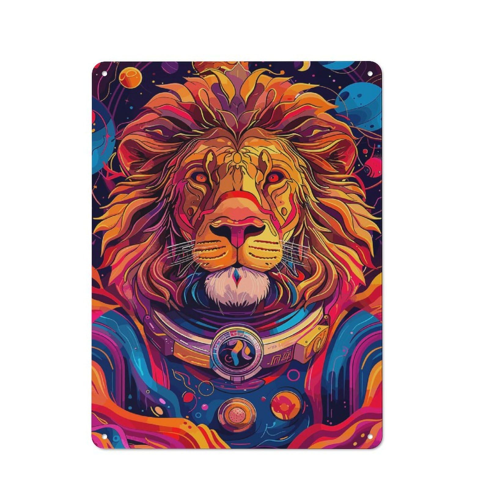 Junmoney Style-2 Astronaut Space Lion Urban Metal Wall Decor 40X30cm, Industrial Metal Sign For Flat, Bar, Studio Or Gallery Wall