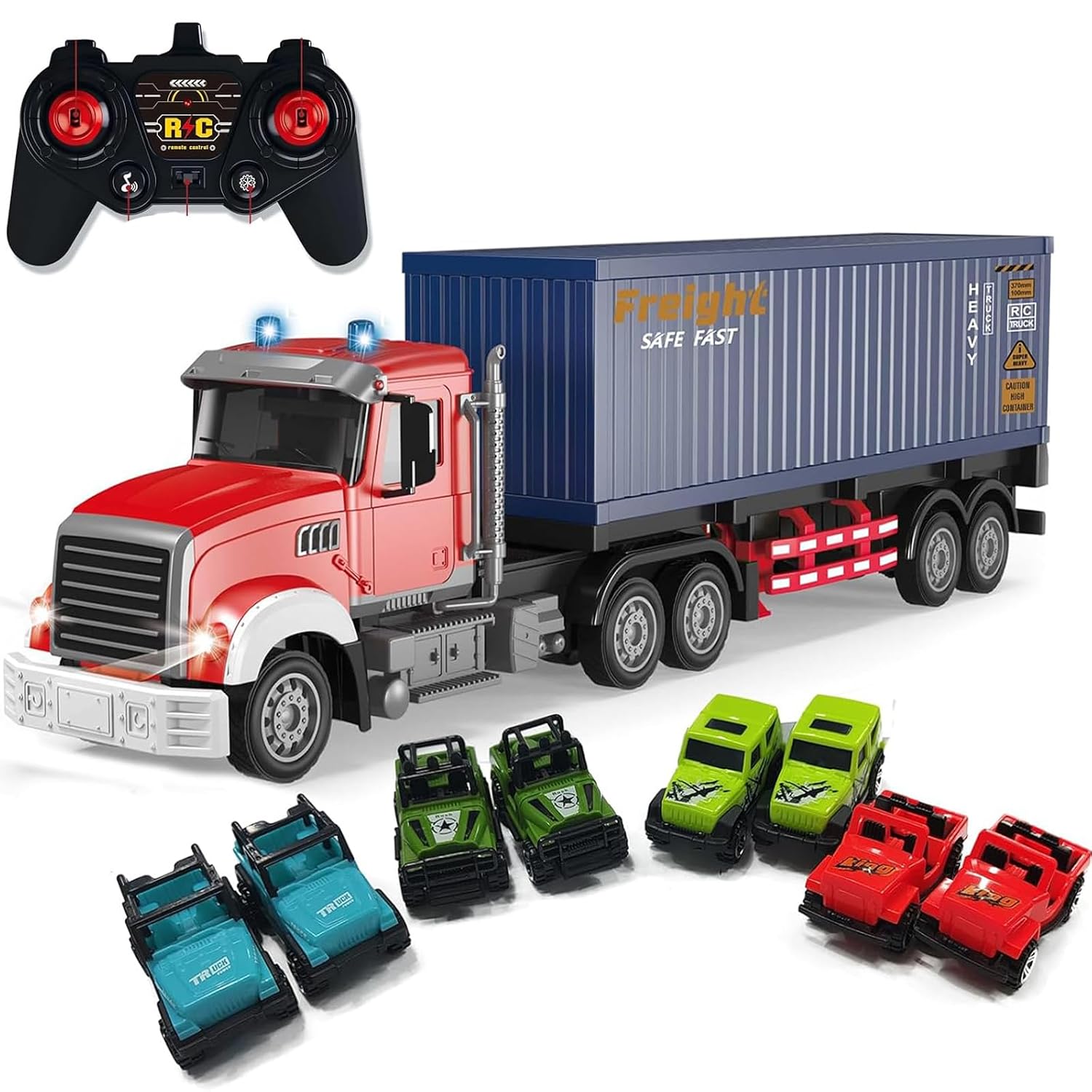 Mostop RC Semi Truck With Trailer, 22.5 Inch Remote Control Semi Truck Toy For Kids, 1:24 Scale Container Truck With 2 Bat...