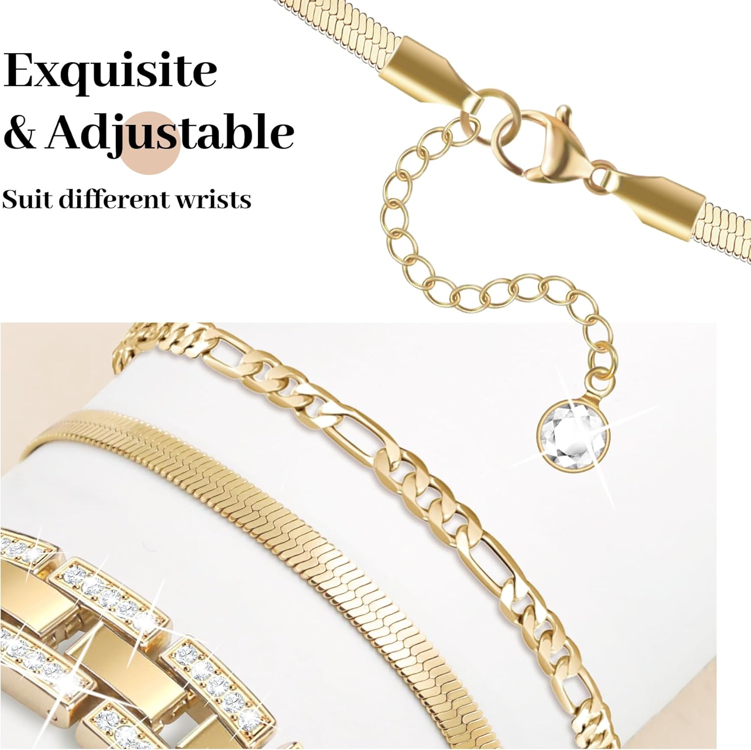 Gold Bling Diamond Clover Band & 18k golden 2Pc Bracelet Set Women Compatible with Apple Watch 42(S3/2/1)/44/45/46/49mm Sparkle Dressy Strap for iWatch Series 11/10/9/8/7/6/5/4/SE/Ultra3/2/1 - Image 3