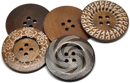 Miniatura 2 de HOUSWEETY 20 botones de costura grandes de madera con patrón mixto de 4 agujeros para suéter de abrigo de 2.4 in