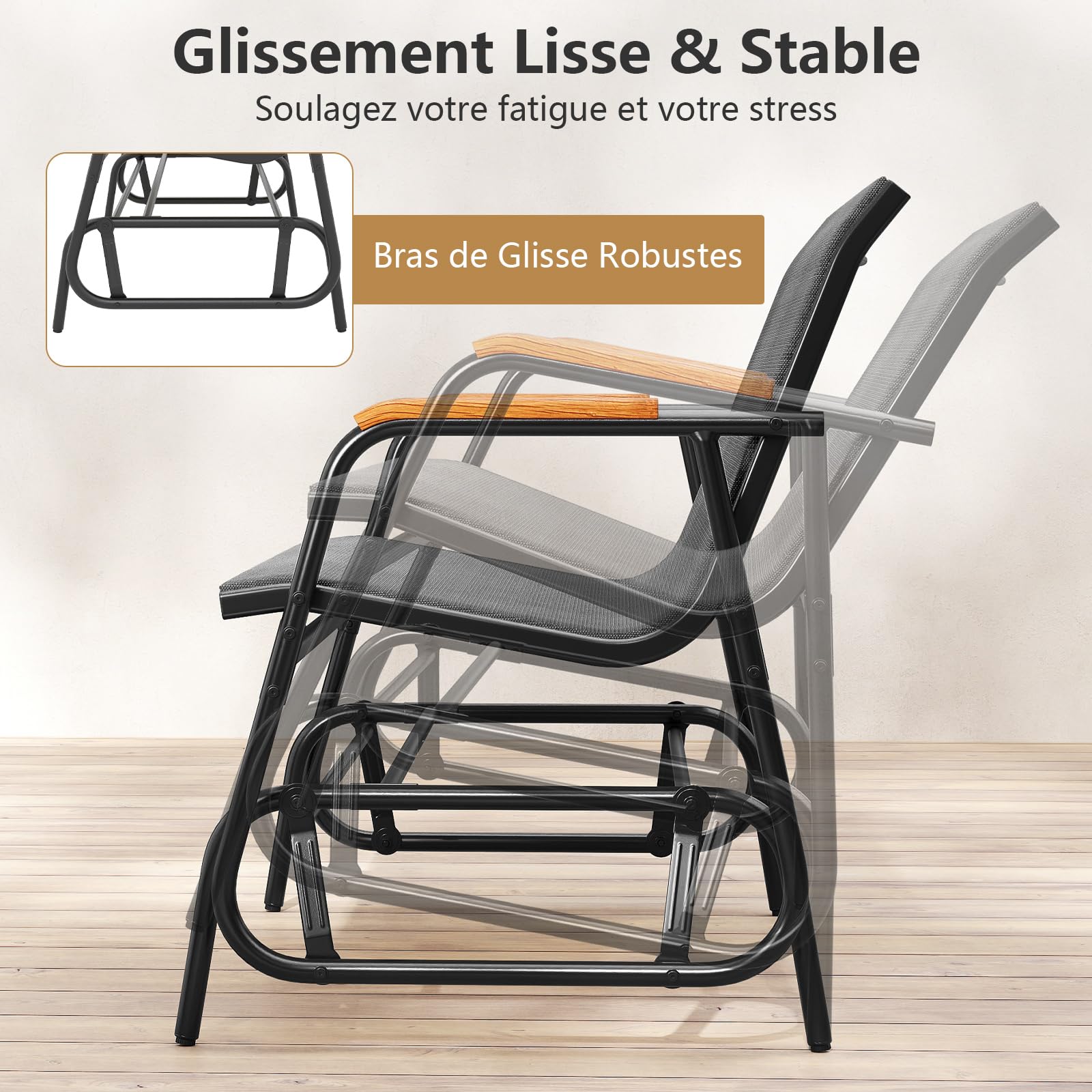 COSTWAY Banc de Jardin à Bascule, Charge 300 kg, 115 × 74 × 84 cm, Gris