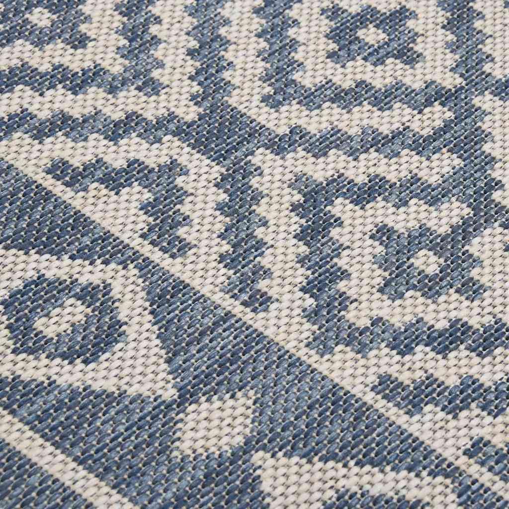 Tapis à Tissage Plat d'extérieur 120x170 cm Rayures Bleues Robuste UV résistant, idéal pour terrasse Balcon, décoration intérieure et extérieur, Design Moderne, Facile à Laver