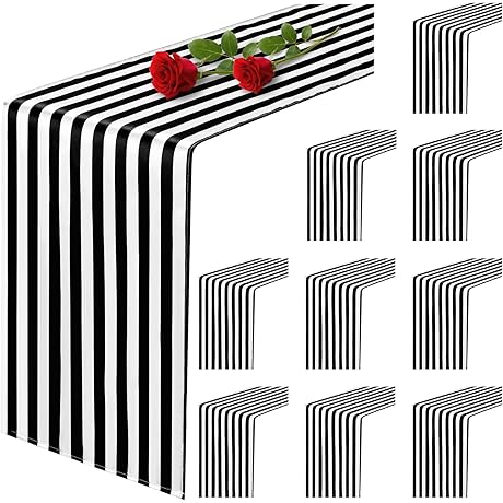 10 Pack Stripe Table Runner: Classic Black and White Elegance for Table Décor