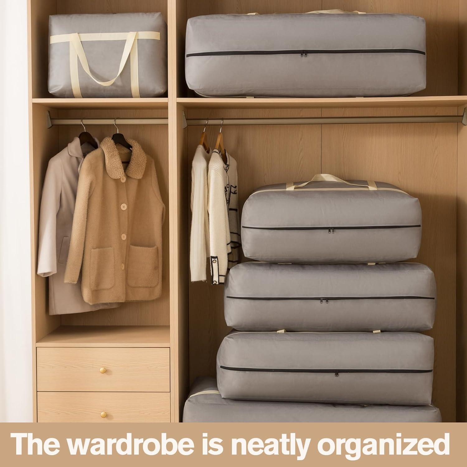 Foldable Clothes Storage Bags, Gray, Ultra Sturdy Design with Zipper Closure, Dustproof (brown, 6Pack*230L)