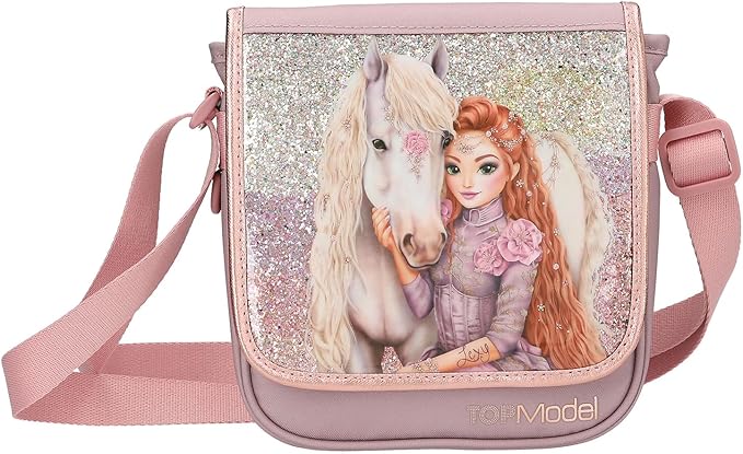 Depesche 13295 TOPModel Viva Violet - Bandolera pequeña en Violeta, con Motivo Modelo, Caballo y Purpurina, Bolso con Ba