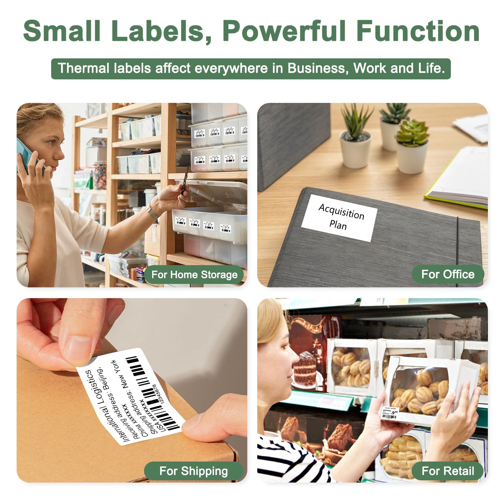 CLABEL Mini Portatile Stampante per Etichette: 221B Bluetooth Termica Etichettatrice Adesive Compatibile con iOS e Android Label Printer con 1 Rotolo di Etichette per Ufficio Casa Prezzo(Verde)