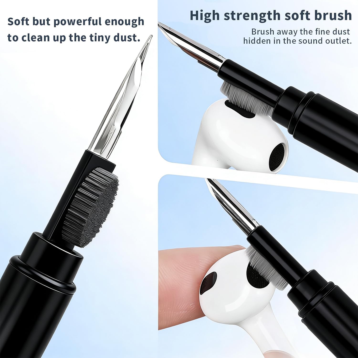 Earphone Cleaner Cleaning Kit, New Generation Earpods Cleaner kit, Multifunctional Earbuds Cleaning Pen for Headphones Earphones Keyboards Camera Lens Cell Phones - Black — view 2