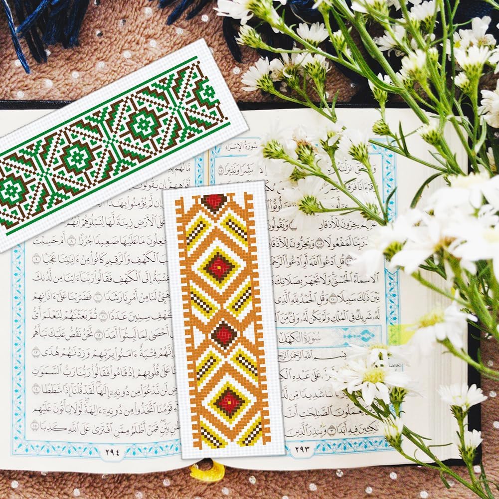 BEUNITONE 6 Pcs Vintage Cross Stitch Bookmark Kits for Beginner with Backing Felt Floss Instructions, Handmade Bookmarks DIY Stamped Craft Embroidery Kits for Adults, Book Lovers 8.5''x3''