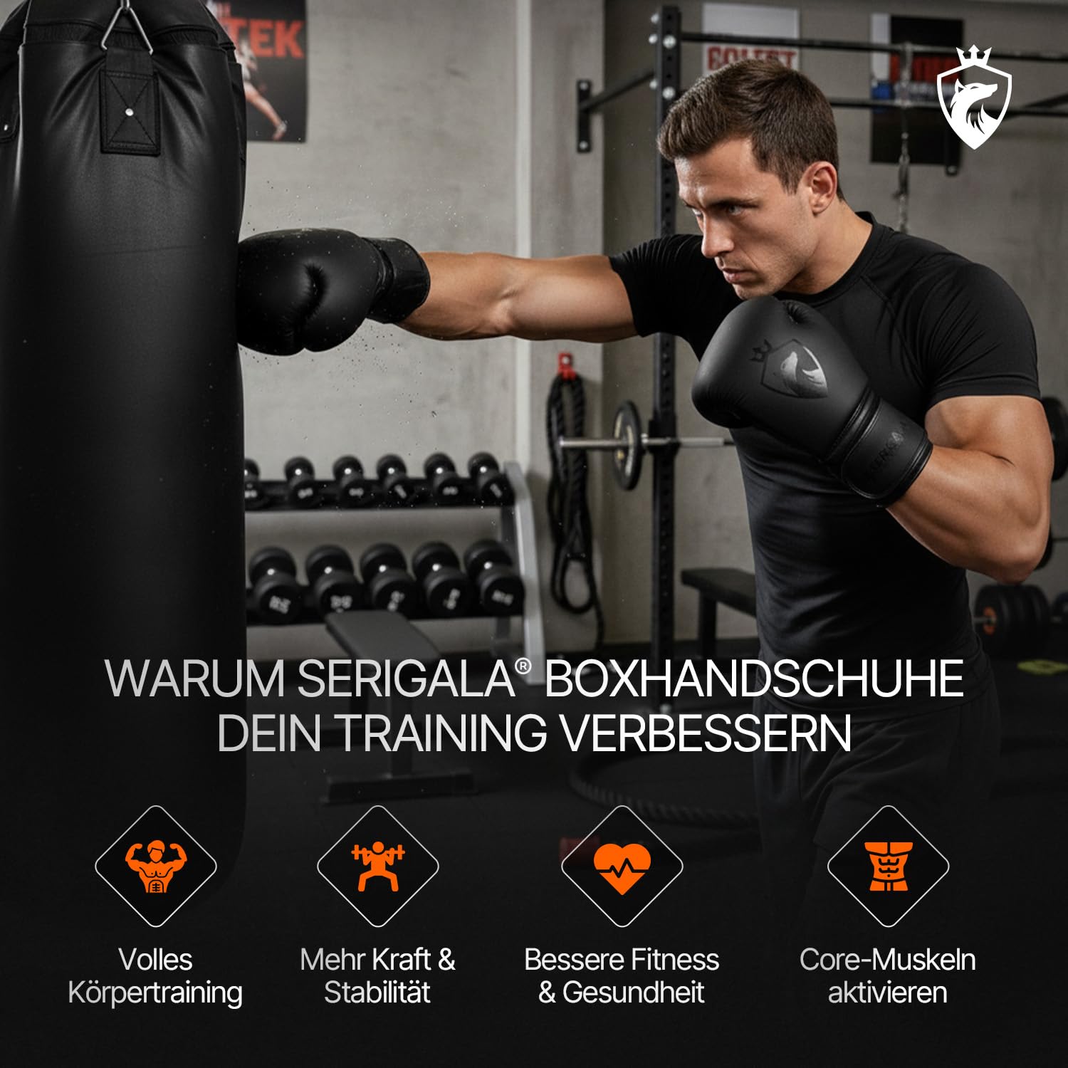 Serigala Boxhandschuhe mit idealer Stabilität und Schlagkraft - Punching Handschuhe für Boxen, MMA, Muay Thai, Boxsack Training und Sparring - Inklusive Tasche