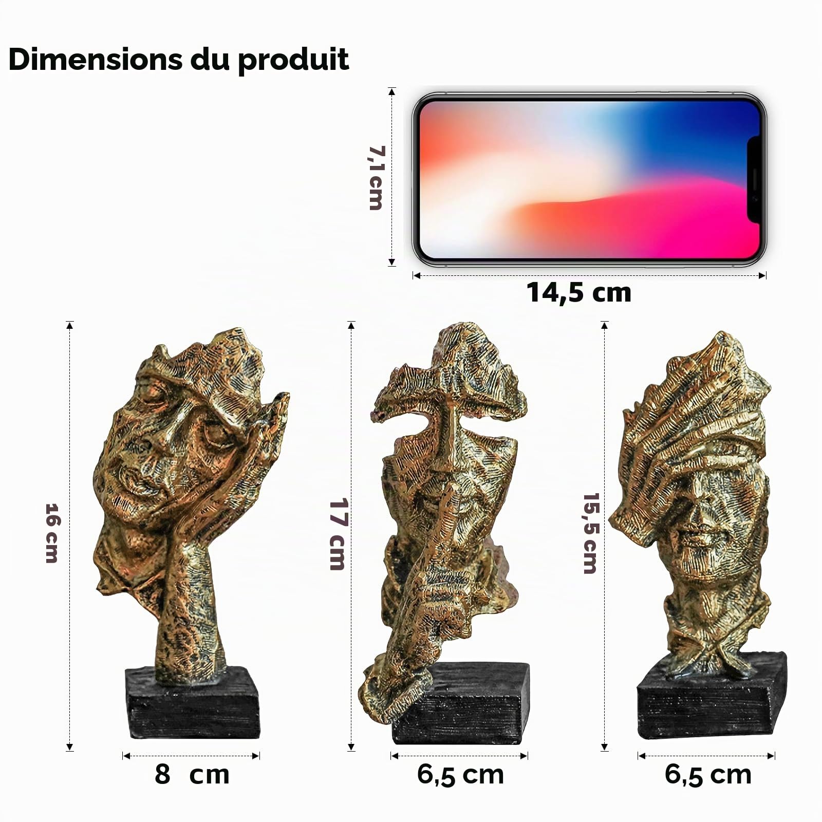 Figurine d'art abstrait moderne, statue de penseur, décoration en résine dorée pour maison et bureau