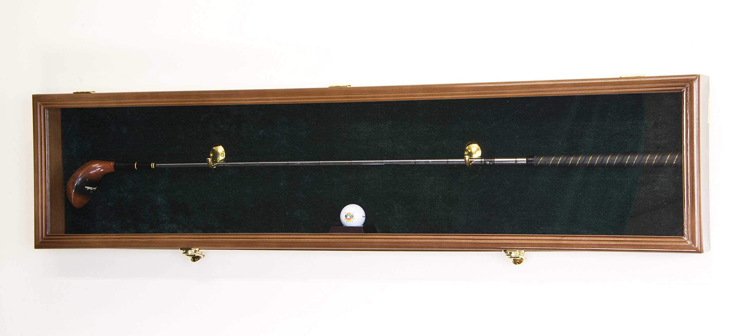 1 Golf Club Ball Putter Driver Iron Display Case Cabinet Rack w/98% UV (Walnut Finish, Green Background)