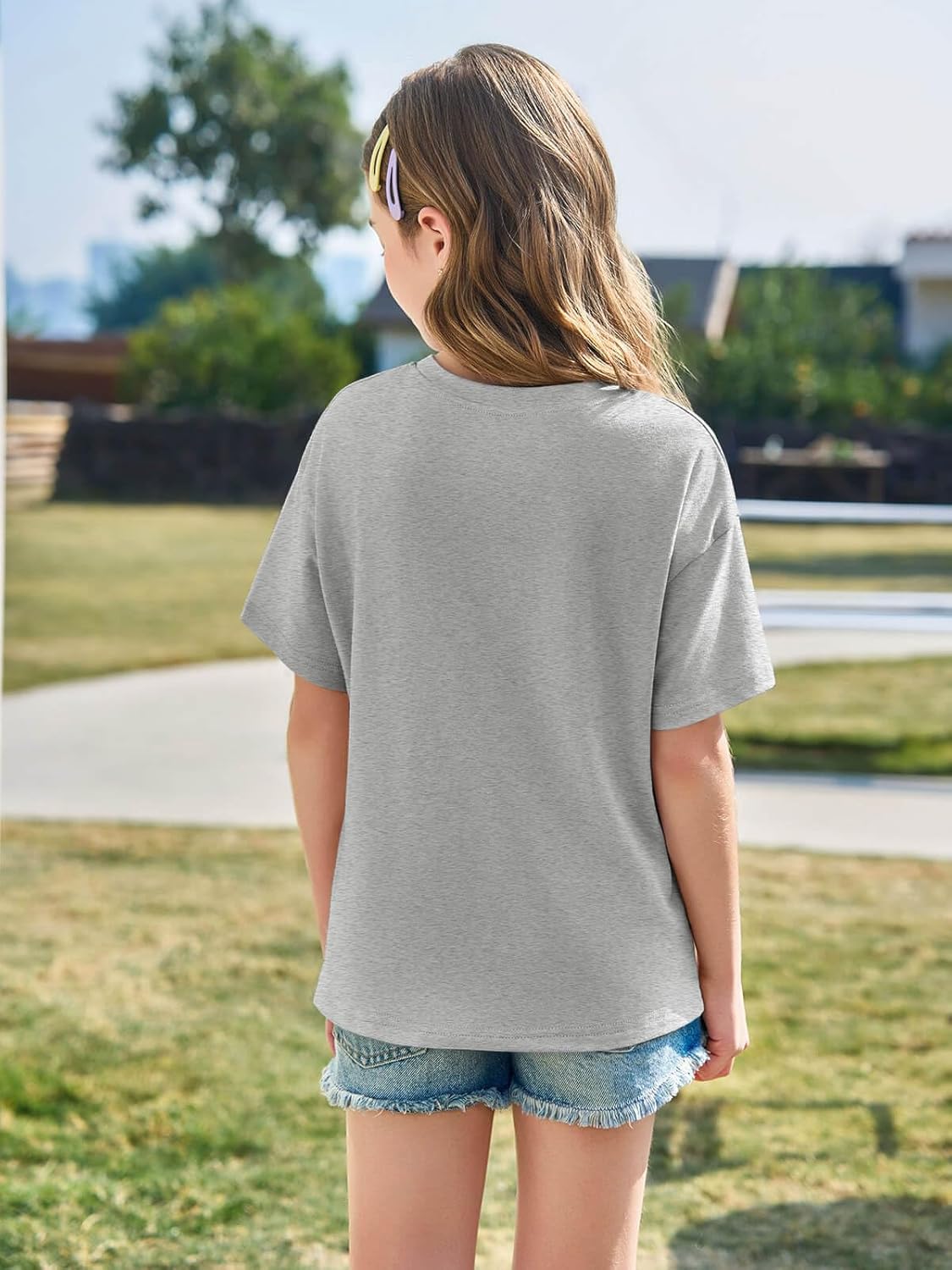 Haloumoning Girls Short Sleeve T Shirts Kids Summer Oversized Tops Casual Crewneck Basic Tees 5-14Y - Image 5