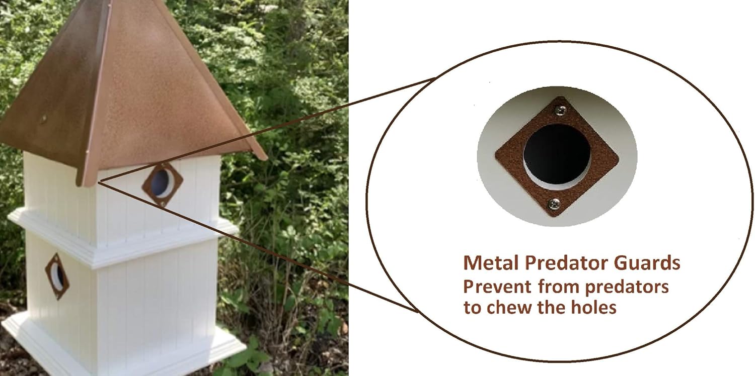 Birdhouse - US Handmade 2 Story 4 Nesting Compartments, Made of Weather Resistant PVC, Painted Copper Coof (Copper Roof, 4 Compartments)