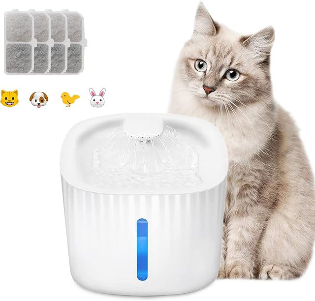 Cat Water Fountain, 3L Pet Drinking Fountain with Four Replacement Filters, Arespark Dogs Water Dispenser with LED Water Level Window and 2 Kind of Outlet, Pet Water Dispenser for Cats Dog Bird