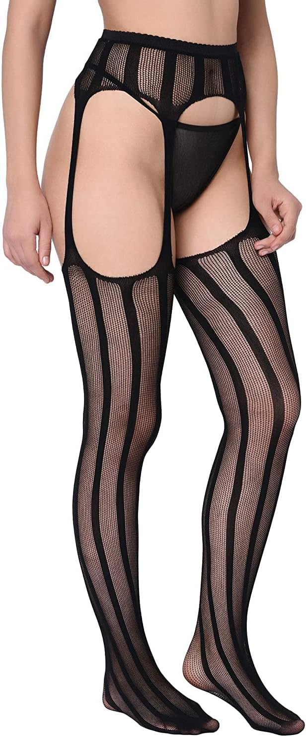 Tongari Women Sheer Fishnet Lower Bodystocking Lingerie Free-Size Black-2