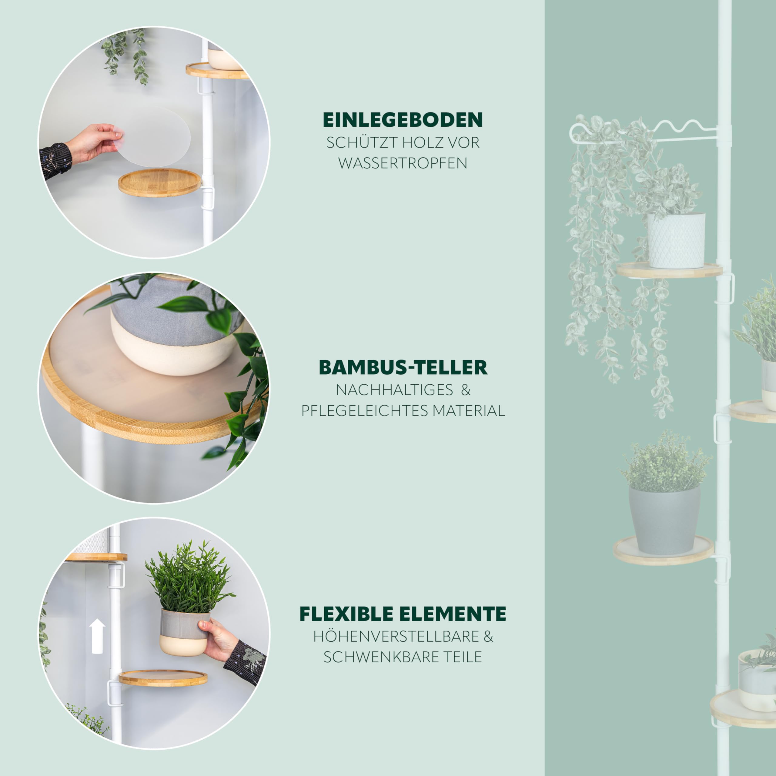 bremermann Étagère à fleurs télescopique avec 4 étagères et aide à l'escalade, adaptée à une utilisation dans le salon ou la cuisine - avec une hauteur d'installation de 140 à 290 cm, blanc