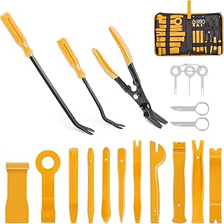 Nilight 19Pcs Trim Removal Tool Set Panel Fastener Clips Removal Automotive Plastic Upholstery Pliers Removal Install Car Tool with Storage Bag for Trim Panel Audio Clip Pliers (Yellow)