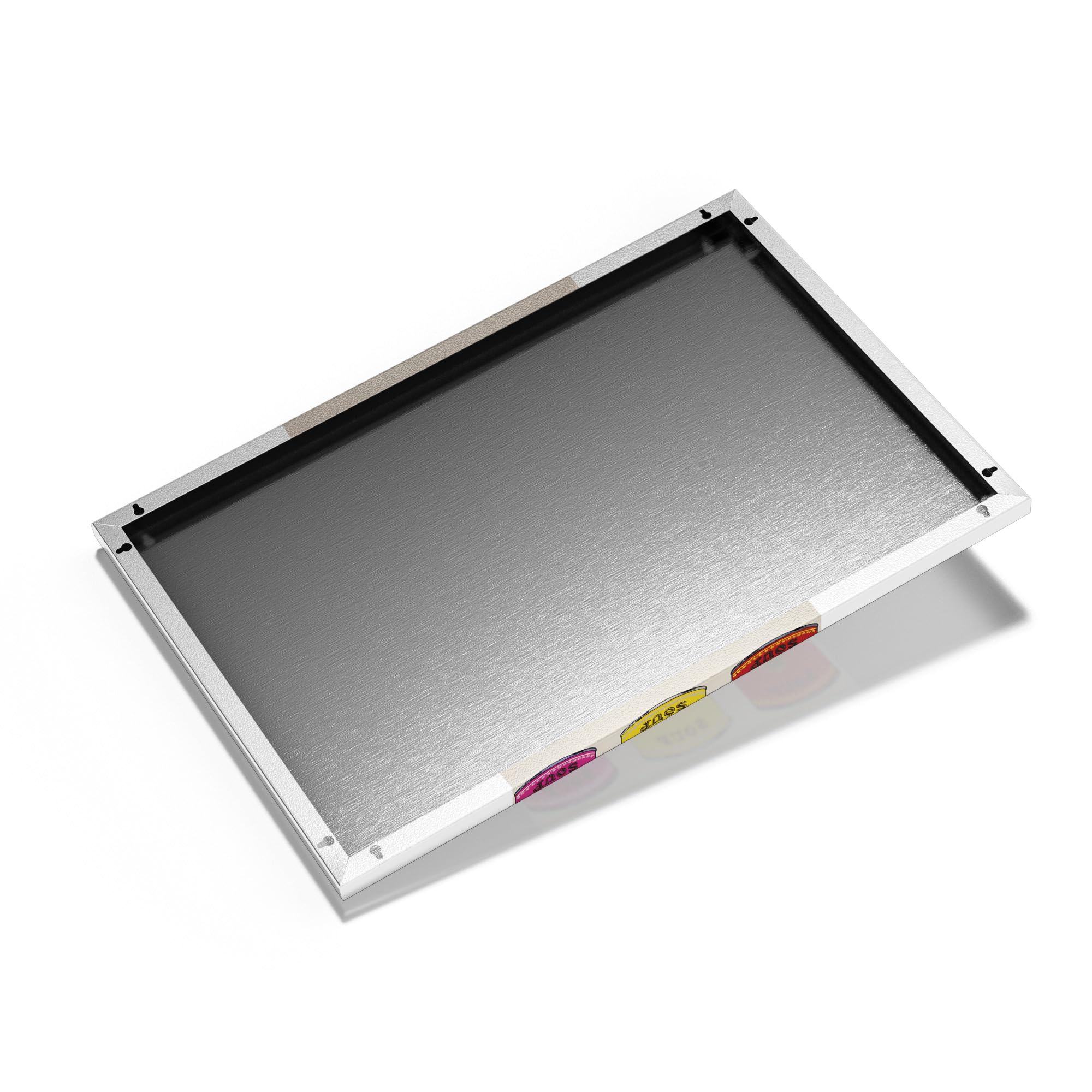 DEQOART Metall Magnettafel | 60x90 cm cm groß | Motiv Bunte Konserven | Whiteboard für alle Magnete | Magnetboard Wand-Tafel für Küche & Büro | Design Magnetwand Pinnwand magnetisch