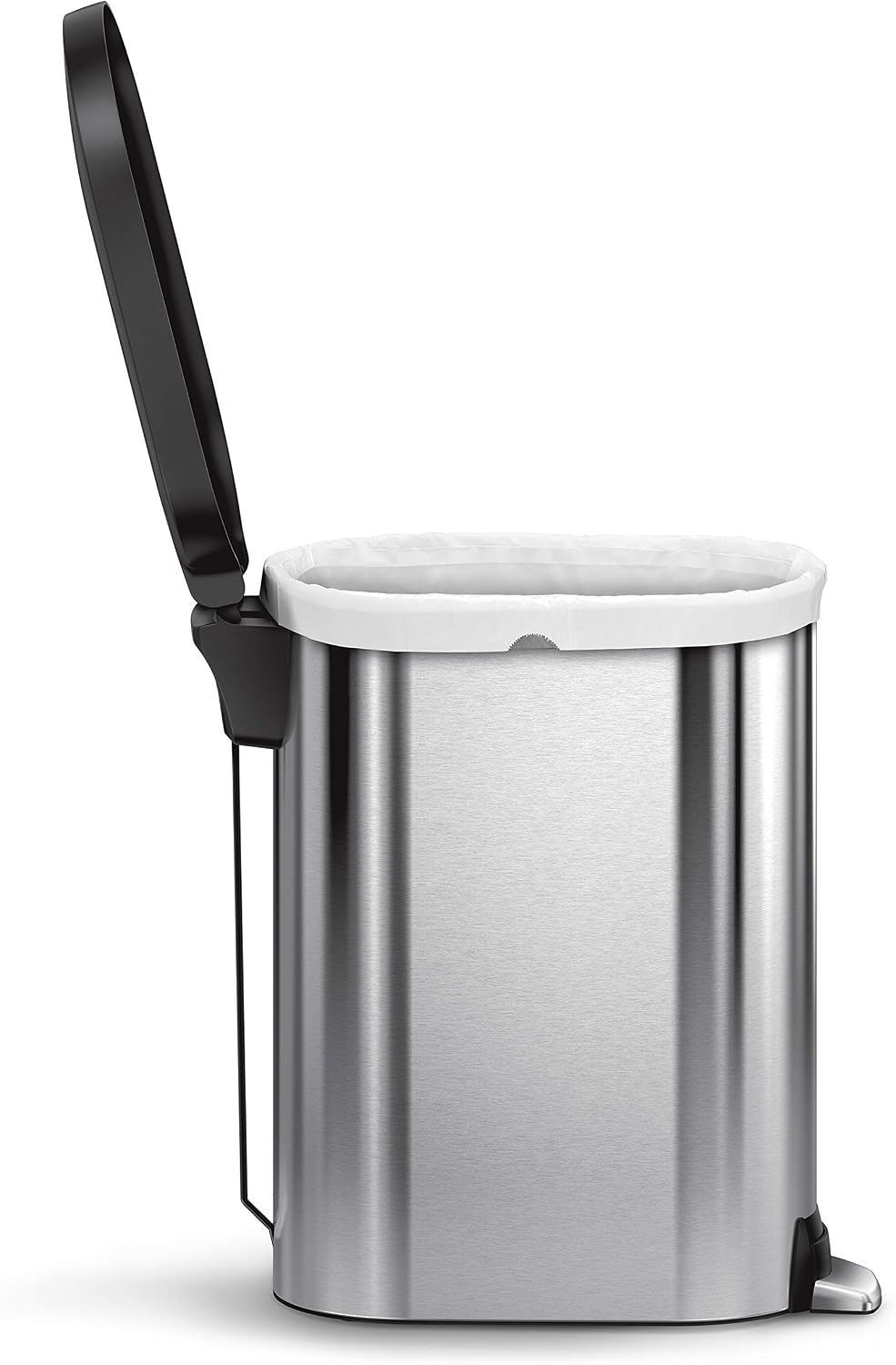 simplehuman Slim Kitchen Step Trash Can, 45 Liter, Brushed Stainless Steel with Plastic Lid