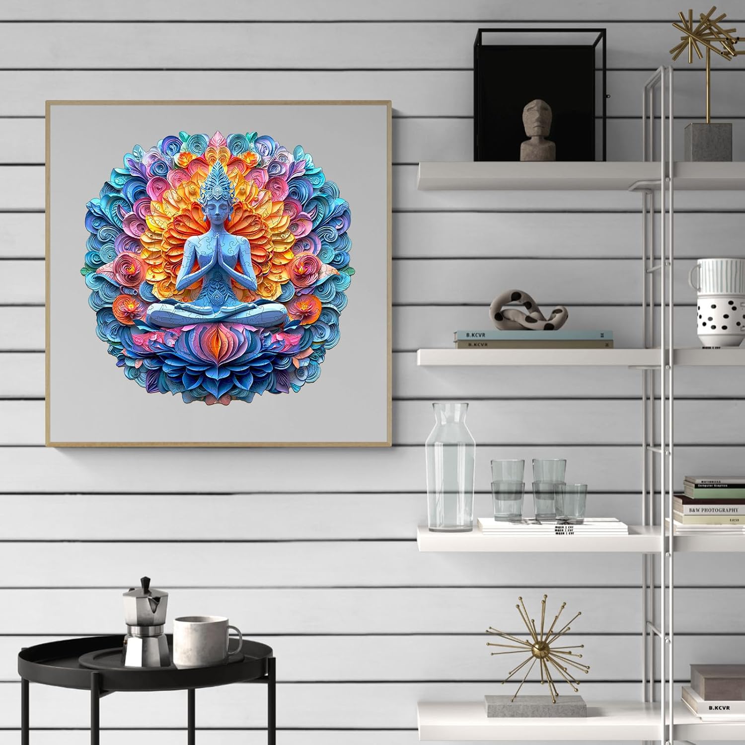 Wood Puzzles Adults - Mandala Yoga Wooden Jigsaw Puzzles - Unique Shape Wooden Puzzles for Adults - Spring Gifts Wood Puzzles Lovers, Family (11.4 * 11.4in-200 Pieces)