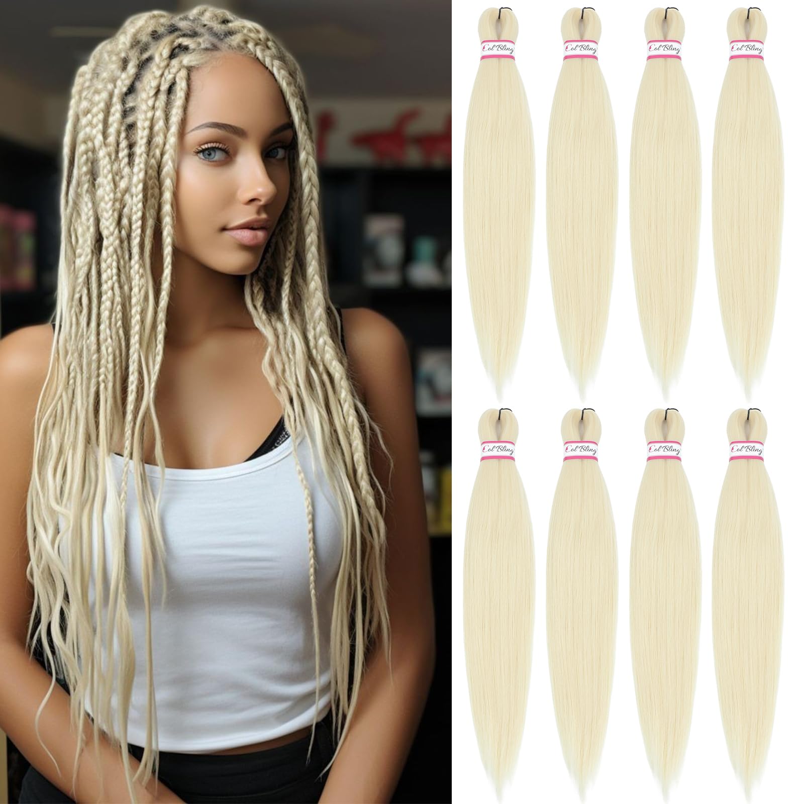 Anemoi Blonde 26 Inch 8 Packs Pre-Stretched Braiding Hair, Soft Yaki Straight Texture
