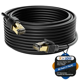 Cat 7 Ethernet Cable 50 Feet, Long High Speed Internet Cord, CAT7 RJ45 LAN Network Cable, Triple Shielding SFTP 10Gbps 600Mhz Patch Cable, Compatible with CAT6A CAT6 CAT5E CAT5 Cable