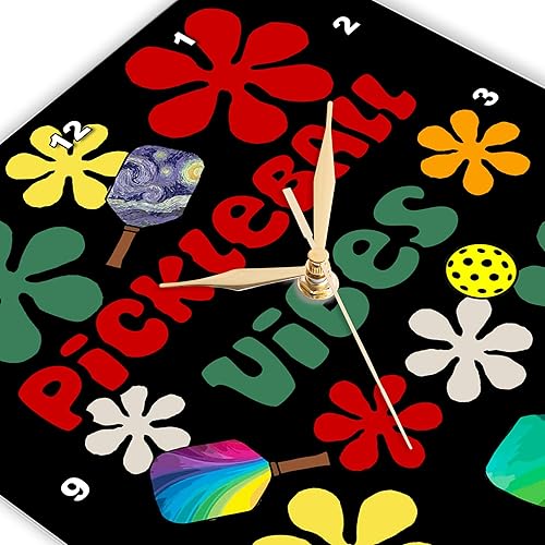 Miniatura 3 de 3dRose Reloj de pared silencioso  15 pulgadas  divertido y lindo pickleball vibes retro años sesenta cadera flores deportes jubilado  Deportes y