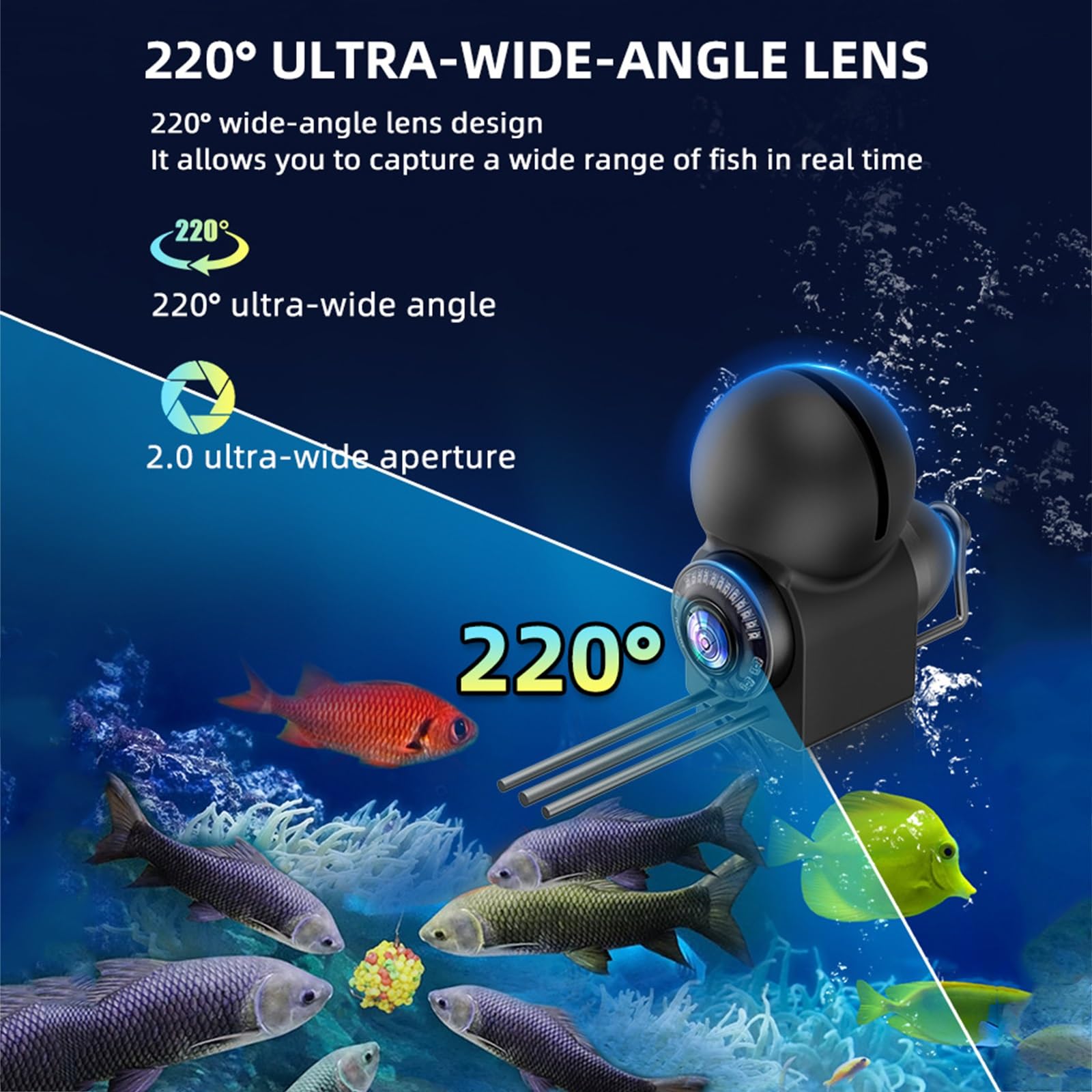 Ecoscandaglio Portatile con Monitor IPS da 4,3", Telecamera per La Pesca Sul Ghiaccio, Batteria Ai Polimeri di Litio da 5000 Mah, Resistente All'acqua IP68, per Lago, Barca, Pesca Sul Ghiaccio(20 mete