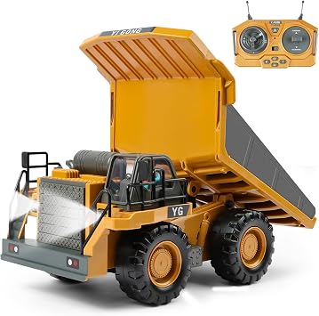 Aolso Remote Control Dump Truck Toys, 2.4Ghz RC Tractor Toy with Light & Sound, 9-Channel RC Construction Vehicles, Birthday Gift for Boys and Girls Age 3+