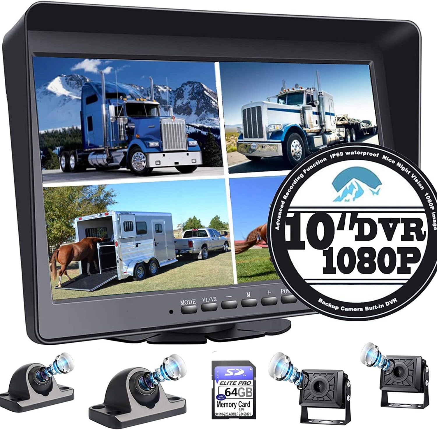Flash Deals - 70% OFF 10.1 1080P Backup Camera Monitor & Built-in DVR for RV Truck Trailer Rear Side Front Reversing View Wired System FHD Image 4 Split Large Screen 64GB Recorder IP69 Waterproof Avoid Blind Spot Kit Exclusive Discount 50% Price 10.1 1080P Backup Camera Monitor & Built-in DVR for RV Truck Trailer Rear Side Front Reversing View Wired System FHD Image 4 Split Large Screen 64GB Recorder IP69 Waterproof Avoid Blind Spot Kit