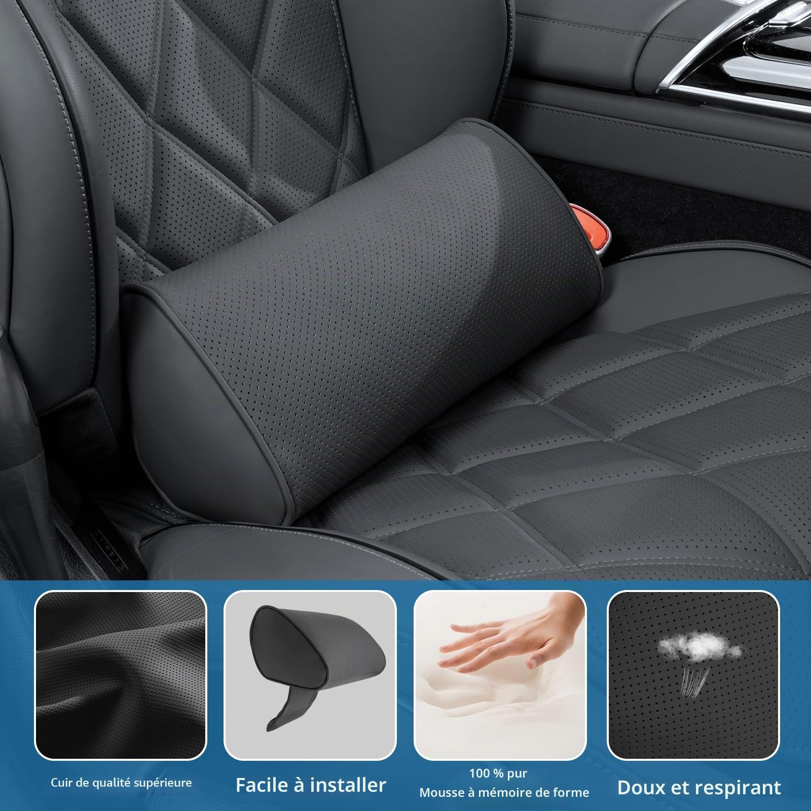 Coussin Lombaire, Coussin de Soutien Lombaire Ergonomique, Support Dorsal en Mousse à Mémoire Haute Densité, Noir