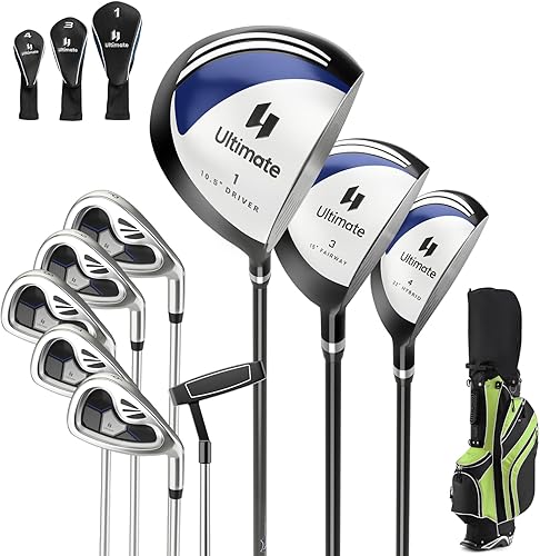 Tangkula Juego completo de palos de golf de 10 piezas para hombre, para mano derecha, incluye aleación de 460 cc #1 Driver y #3 Fairway Wood & #4