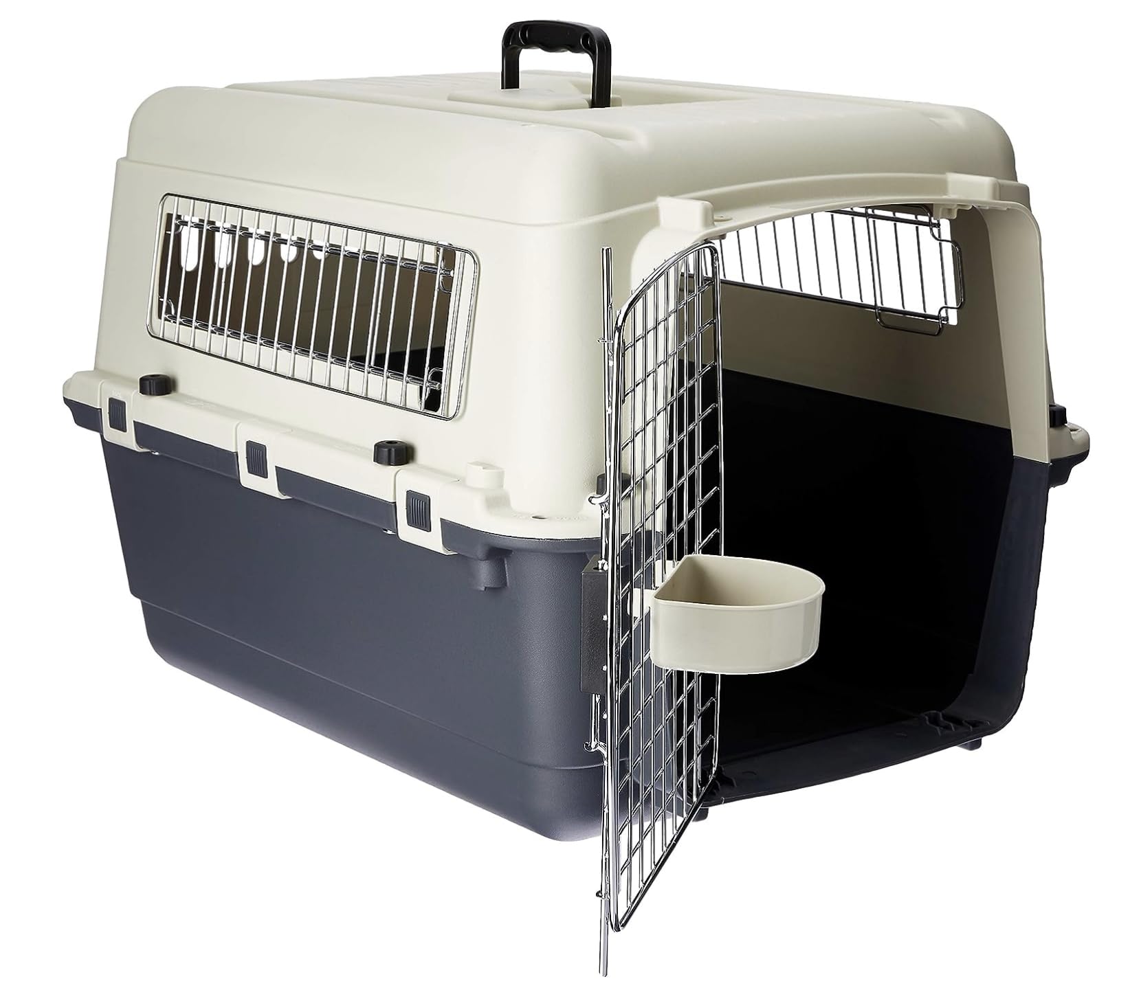 PETARCHI Design Studio for Pets 28" Heavy Duty Dog Travel Carrier Flight Crate for Dogs Puppies Cats IATA Compliant Airline Approved Pet Travel Kennel - White & Grey (28 Inches, L x 20" W x 18.50" H)
