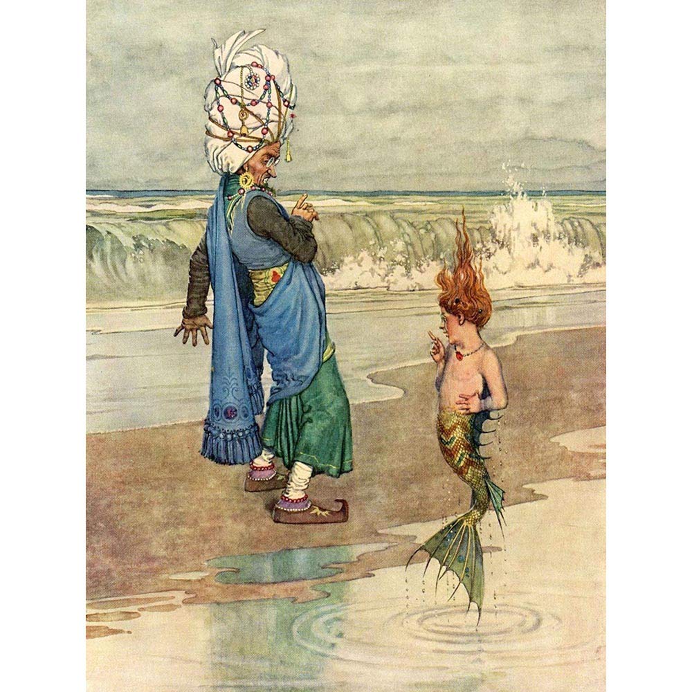 Wee Blue Coo Arabian Mermaid Heath Robinson Art Print Poster Wall Decor 12X16 Inch