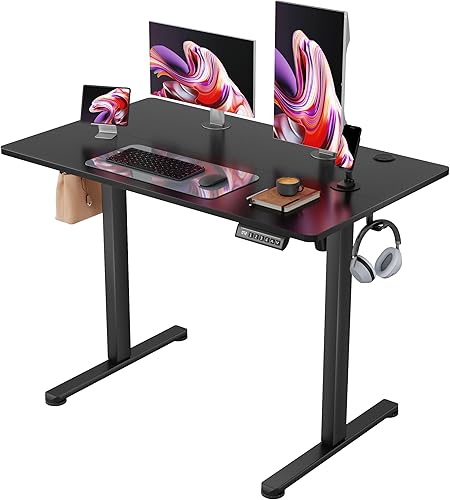 Furmax Escritorio Eléctrico de Pie, Escritorio de Sentarse y Pararse de 40 x 24 Pulgadas, Escritorio de Oficina en Casa Ajustable en Altura de