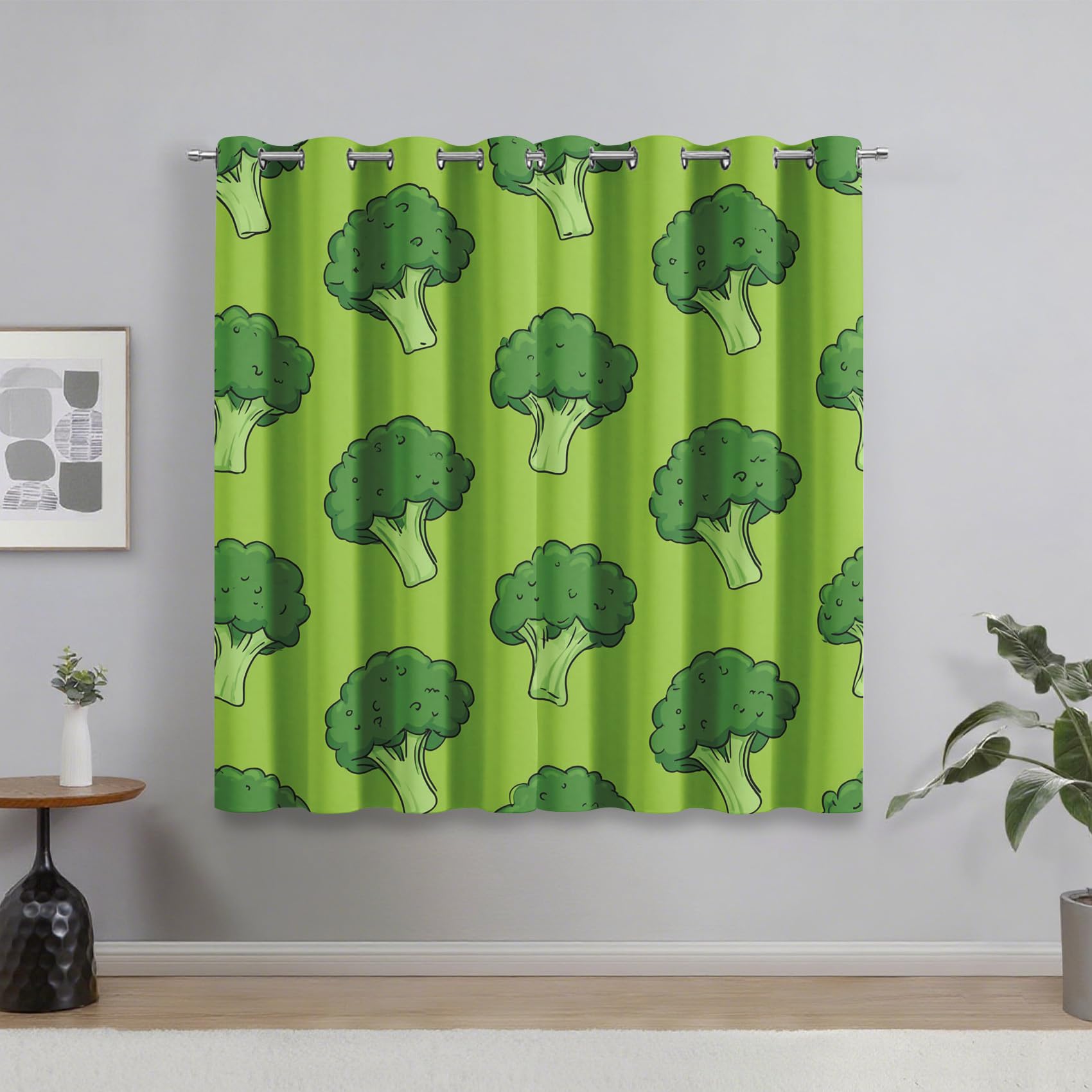 Generisch Blickdichte Vorhänge Brokkoli, Verdunklungsvorhänge Brokkoli Grün Gemüse Gardinen mit Ösen, Vorhang Wohnzimmer Schlafzimmer Fenster Deko, H220 x B140 cm 2er Set