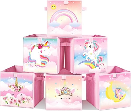 6 cubos de almacenamiento plegables para niños, cubos de almacenamiento plegables para niños, caja de juguetes decorativa para niños, con asas, para