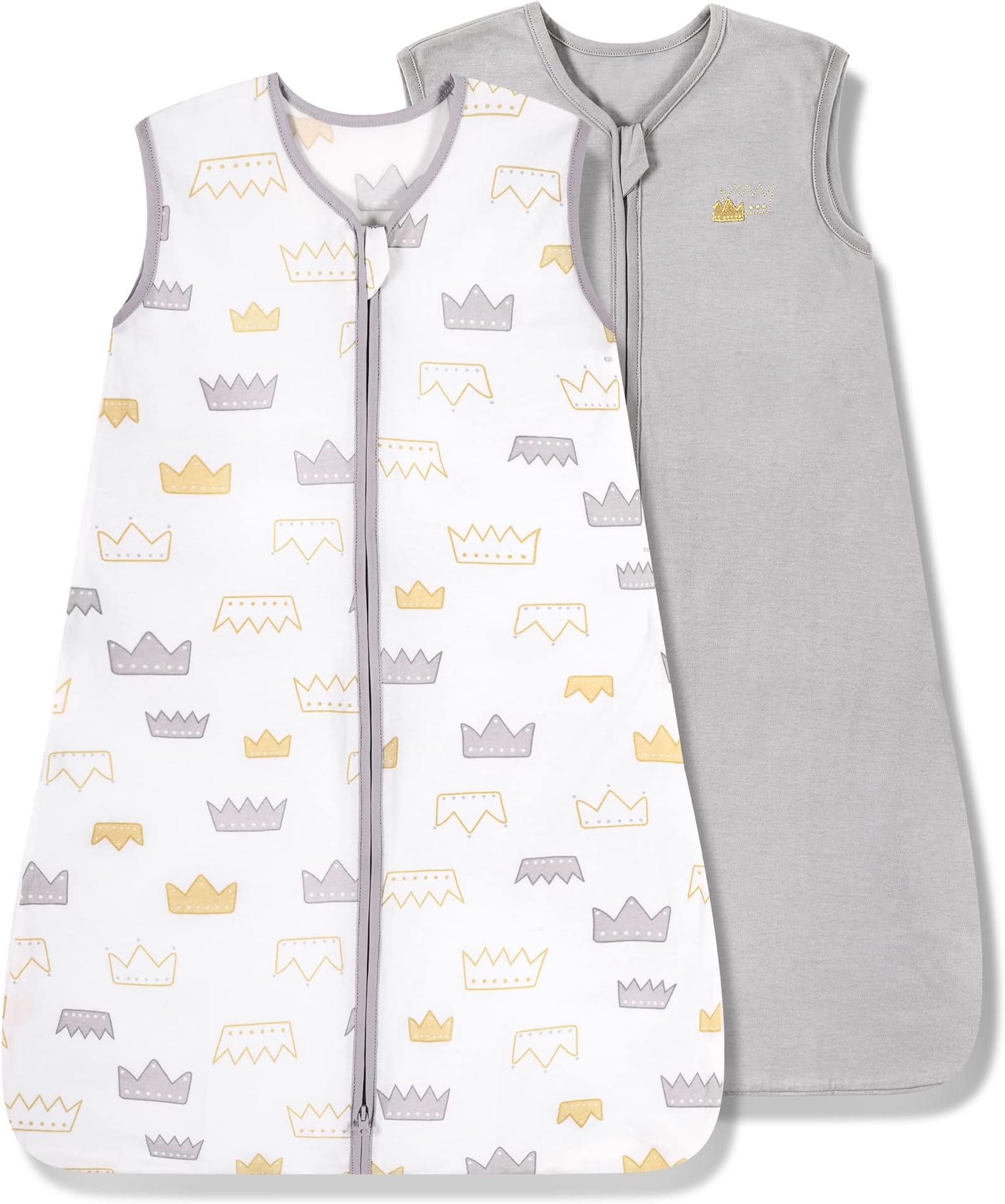TILLYOU 2 Pack Baby Sleep Sack 18-24 Months 100% Cotton Wearable Blanket 0.5 TOG Sleeveless Summer Sleep Sacks with 2-Way Zipper, Gray Crown